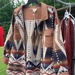 Boutique Shacket size 1X New with Tag beautiful Aztec colors